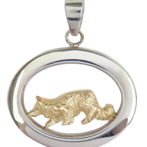 14K Gold or Sterling Silver Border Collie in Glossy Oval Pendant