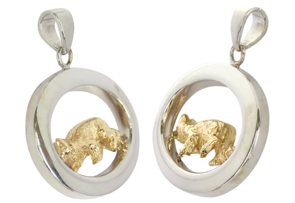14K Gold or Sterling Silver Border Collie in Glossy Oval Pendant