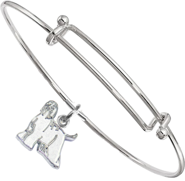 Sterling Silver Afghan Hound Charm Pendant on Bangle Bracelet