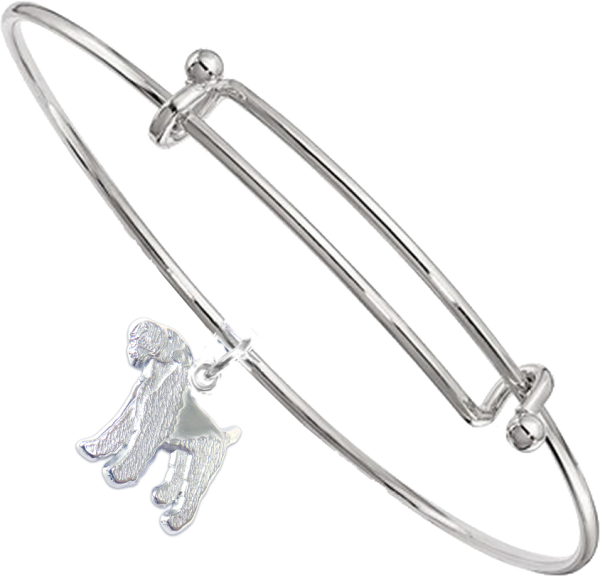 Sterling Silver Airedale Terrier Charm Pendant on Bangle Bracelet