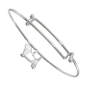 Sterling Silver Basset Hound Charm Pendant on Bangle Bracelet