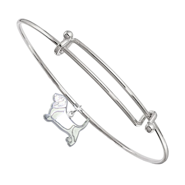 Sterling Silver Basset Hound Charm Pendant on Bangle Bracelet