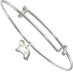 Sterling Silver Bearded Collie Charm Pendant on Bangle Bracelet