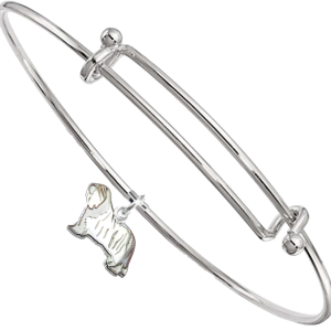 Sterling Silver Bearded Collie Charm Pendant on Bangle Bracelet