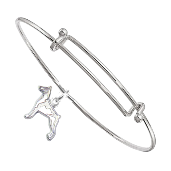 Sterling Silver Doberman Pinscher Charm on Bangle Bracelet