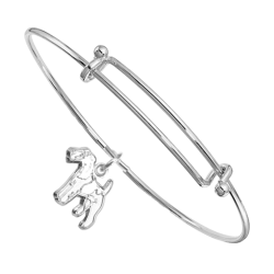 Sterling Silver Wire Fox Terrier Charm on Bangle Bracelet