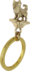Solid Bronze Longhaired Chihuahua Key Ring - Front View