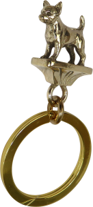 Solid Bronze Smooth Chihuahua Key Ring - Front View
