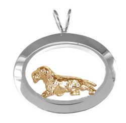 14K Gold or Sterling Silver Wire Dachshund in Glossy Oval Pendant