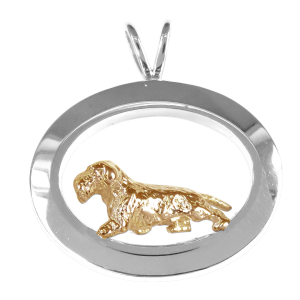 14K Gold or Sterling Silver Wire Dachshund in Glossy Oval Pendant