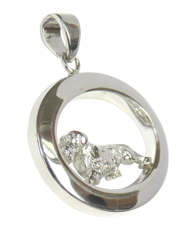 14K Gold or Sterling Silver Wire Dachshund in Glossy Oval Pendant