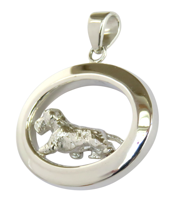 14K Gold or Sterling Silver Wire Dachshund in Glossy Oval Pendant