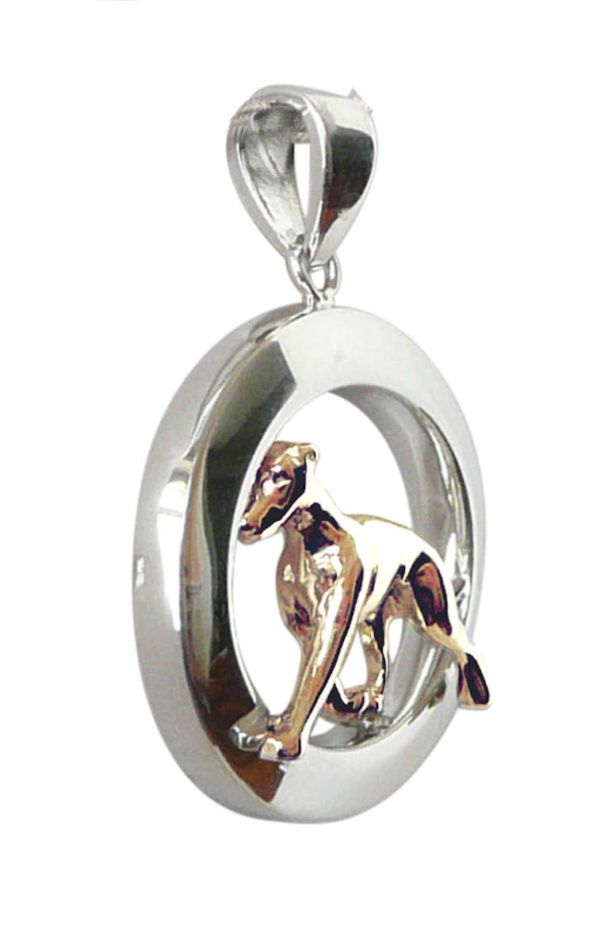 Whippet in Narrow Oval 14K Gold and Sterling