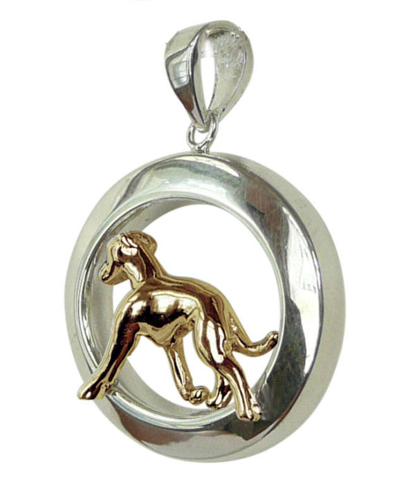 Whippet in Narrow Oval 14K Gold and Sterling