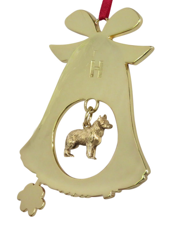GERMAN SHEPHERD Gold Plated Bronze Christmas Holiday Bell Ornament