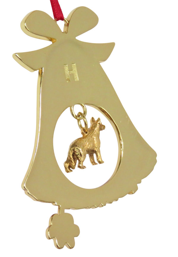 GERMAN SHEPHERD Gold Plated Bronze Christmas Holiday Bell Ornament