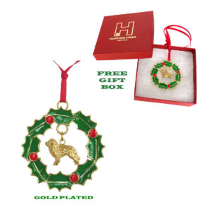 BERNESE MOUNTAIN DOG Gold Plated Bronze Christmas Holiday Wreath Ornament Decoration Gift