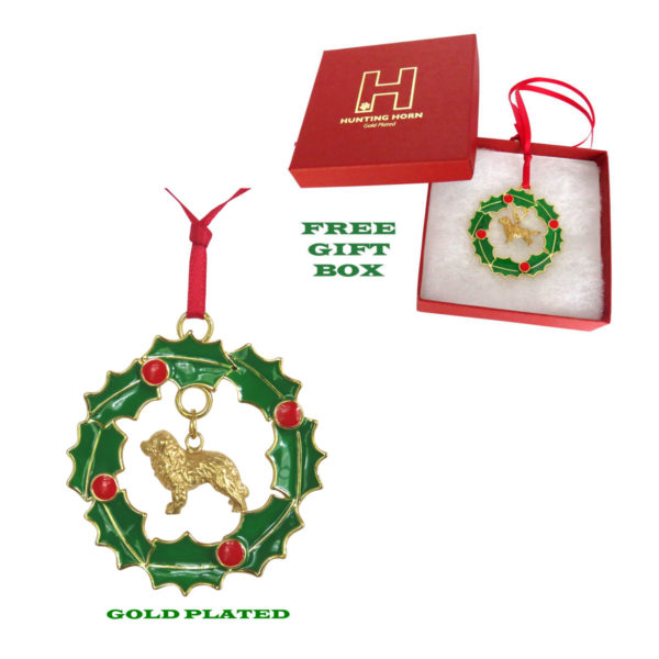 BERNESE MOUNTAIN DOG Gold Plated Bronze Christmas Holiday Wreath Ornament Decoration Gift