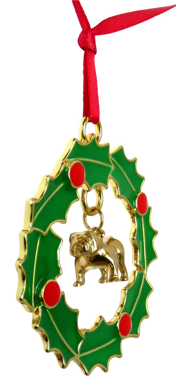 BULLDOG Gold Plated Bronze Christmas Holiday Wreath Ornament Decoration