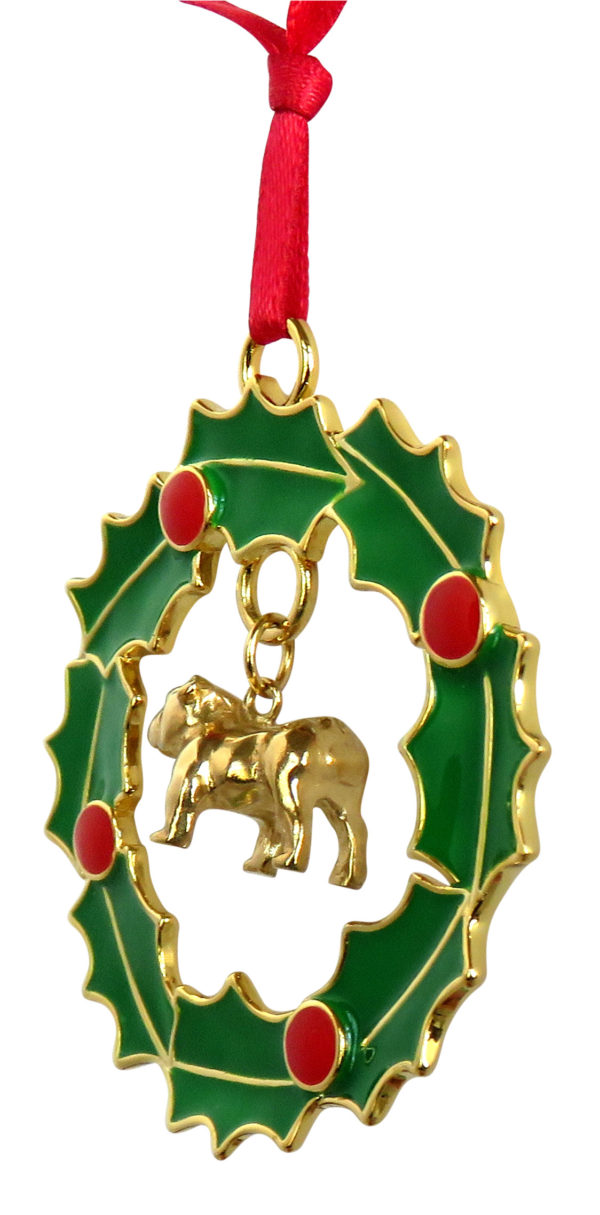 BULLDOG Gold Plated Bronze Christmas Holiday Wreath Ornament Decoration