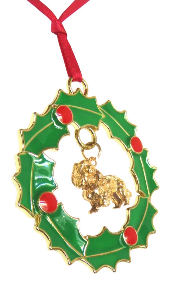 14K Gold Plated Wreath Ornament with Cavalier King Charles Spaniel
