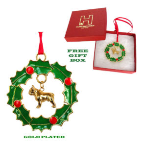 FRENCH BULLDOG Gold Plated Bronze Christmas Holiday Wreath Ornament Decoration