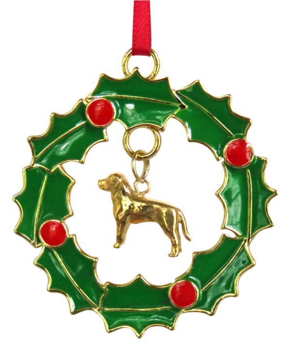 Labrador Retriever Gold Plated Bronze Christmas Holiday Wreath Ornament Decoration Gift