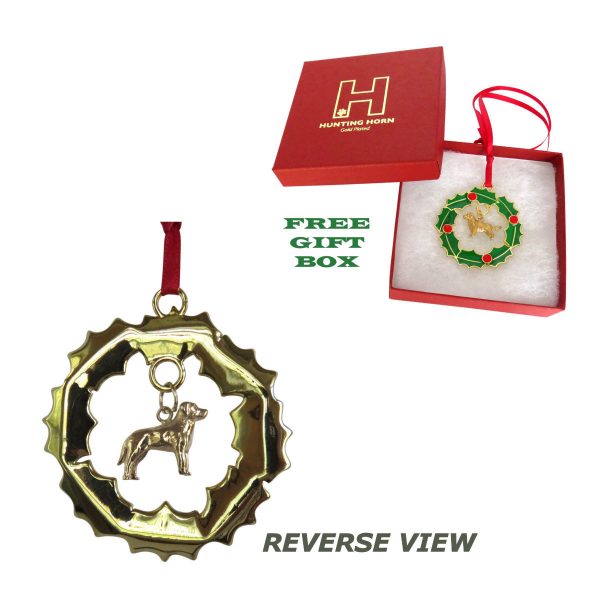 Labrador Retriever Gold Plated Bronze Christmas Holiday Wreath Ornament Decoration Gift