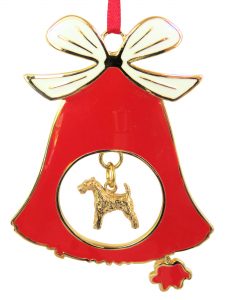Airedale Terrier Gold Plated Bronze Christmas Holiday Bell Ornament Decoration Gift