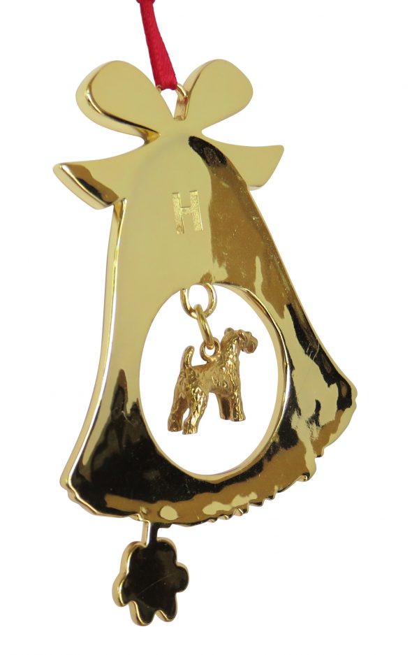 Airedale Terrier Gold Plated Bronze Christmas Holiday Bell Ornament Decoration Gift