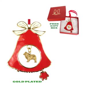 Australian Shepherd Gold Plated Bronze Christmas Holiday Bell Ornament Decoration Gift