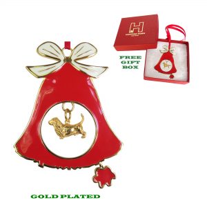 Basset Hound Gold Plated Bronze Christmas Holiday Bell Ornament Decoration Gift