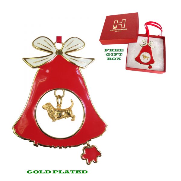 Basset Hound Gold Plated Bronze Christmas Holiday Bell Ornament Decoration Gift