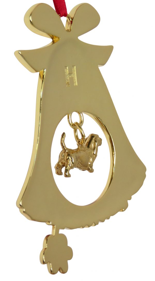 Basset Hound Gold Plated Bronze Christmas Holiday Bell Ornament Decoration Gift