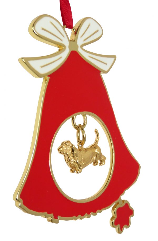 Basset Hound Gold Plated Bronze Christmas Holiday Bell Ornament Decoration Gift