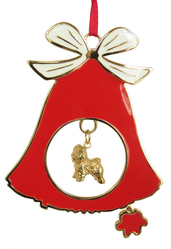 Bichon Frise Gold Plated Bronze Christmas Holiday Bell Ornament Decoration Gift