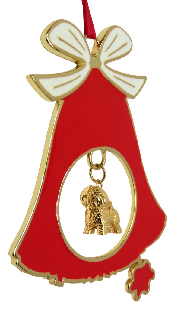 Bichon Frise Gold Plated Bronze Christmas Holiday Bell Ornament Decoration Gift