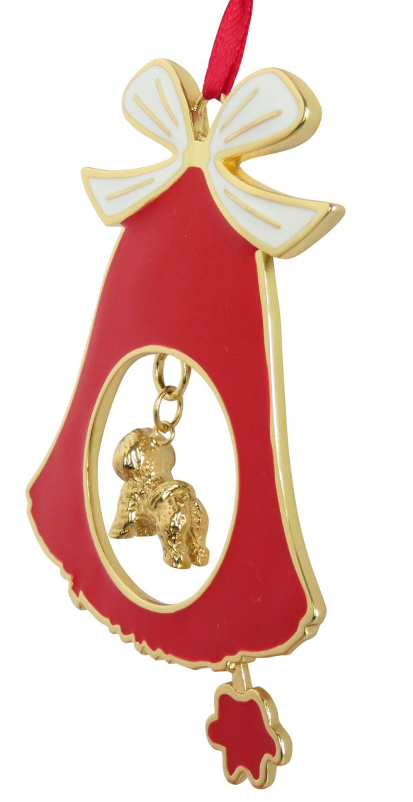 Bichon Frise Gold Plated Bronze Christmas Holiday Bell Ornament Decoration Gift