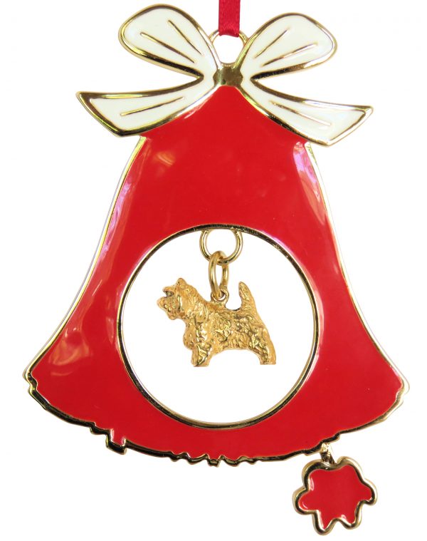 Cairn Terrier Gold Plated Bronze Christmas Holiday Bell Ornament Decoration Gift