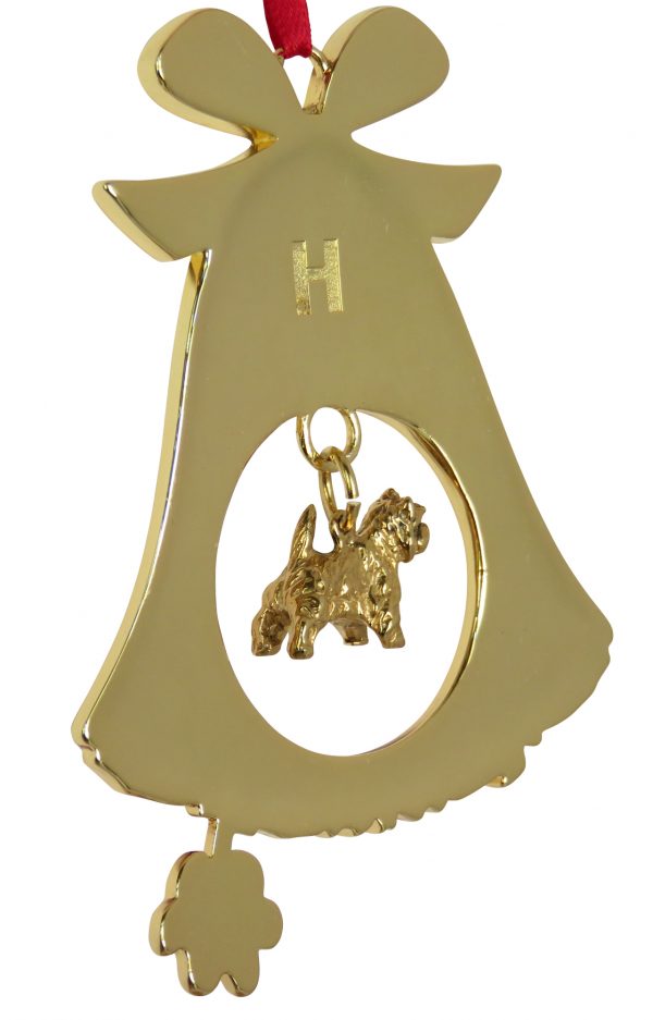 Cairn Terrier Gold Plated Bronze Christmas Holiday Bell Ornament Decoration Gift