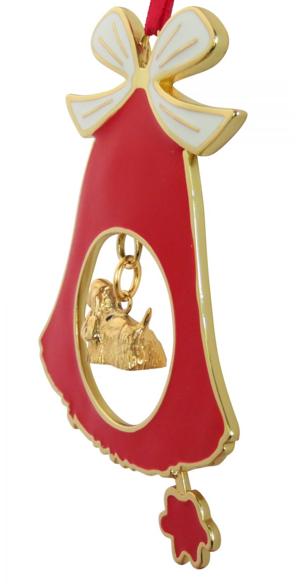 Cocker Spaniel Gold Plated Bronze Christmas Holiday Bell Ornament Decoration Gift