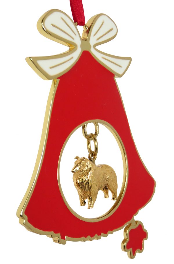 Rough Collie Gold Plated Bronze Christmas Holiday Bell Ornament Decoration Gift