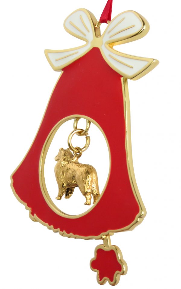 Rough Collie Gold Plated Bronze Christmas Holiday Bell Ornament Decoration Gift