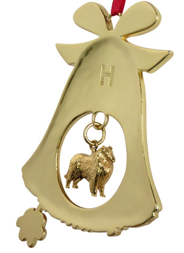 Rough Collie Gold Plated Bronze Christmas Holiday Bell Ornament Decoration Gift