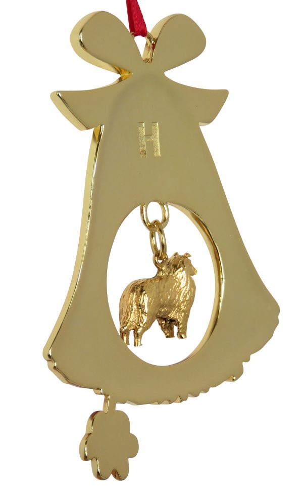 Rough Collie Gold Plated Bronze Christmas Holiday Bell Ornament Decoration Gift