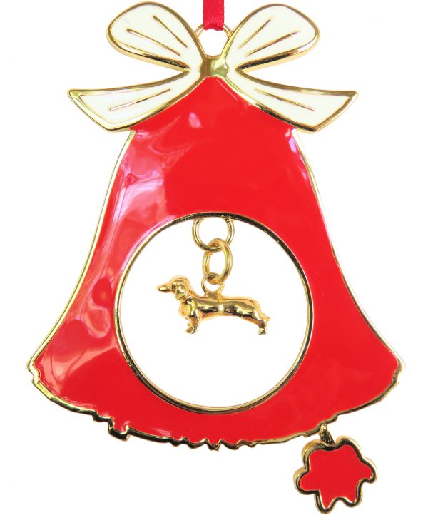 Smooth Dachshund Gold Plated Bronze Christmas Holiday Bell Ornament Decoration Gift