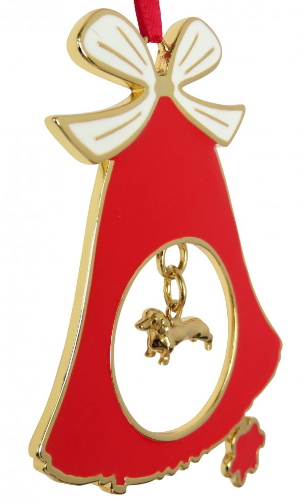 Smooth Dachshund Gold Plated Bronze Christmas Holiday Bell Ornament Decoration Gift