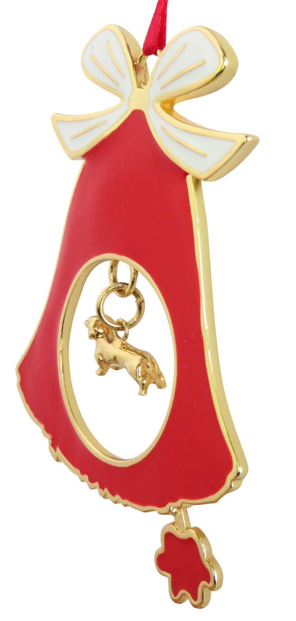 Smooth Dachshund Gold Plated Bronze Christmas Holiday Bell Ornament Decoration Gift