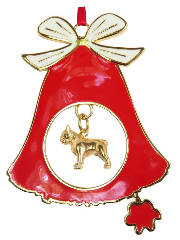 French Bulldog Gold Plated Bronze Christmas Holiday Bell Ornament Decoration Gift
