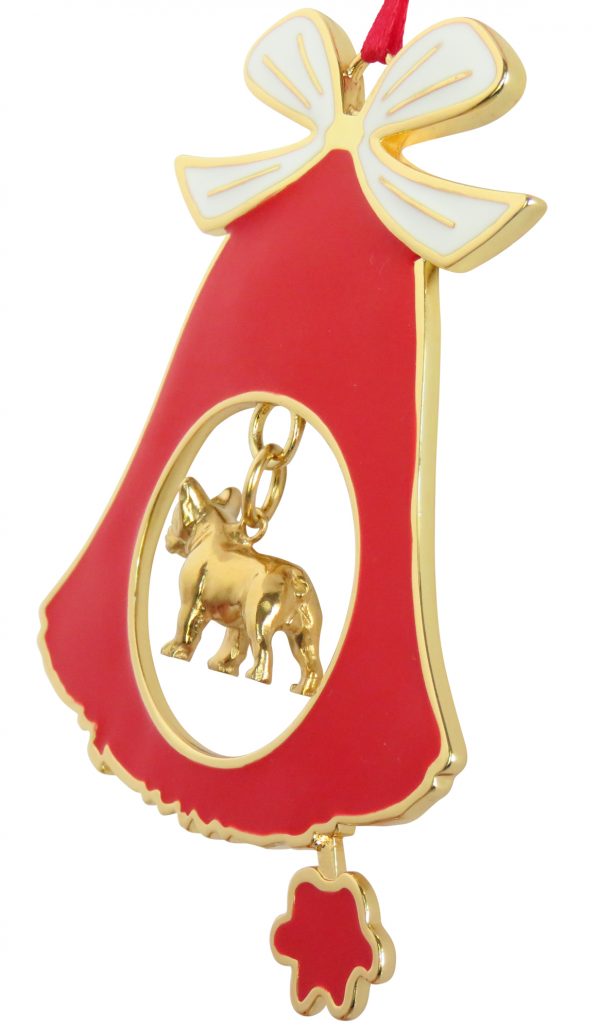 French Bulldog Gold Plated Bronze Christmas Holiday Bell Ornament Decoration Gift